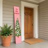 59" Green Pink And White Solid Wood Christmas Christmas Tree Porch Sign
