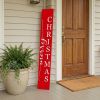 59" Red And White Solid Wood Merry Christmas Christmas Snow Scene Porch Sign