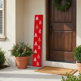 47" Red And White Solid Wood Christmas Christmas Trees Porch Sign