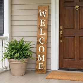 59" Natural And White Solid Wood Welcome Porch Sign