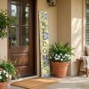 47" Black Blue Cream And Green Solid Wood Daisies Welcome Porch Sign