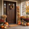 59" Black Natural And Orange Solid Wood Hello Porch Sign
