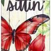46" White Green And Red Solid Wood Front Porch Sittin' Butterfly Porch Sign