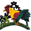 8" Black Yellow Red And Green Cast Iron Rooster Garden Hose Hanger