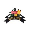 8" Black Yellow And Pink Iron Floral Bouquet Welcome Garden Hose Hanger