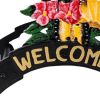 8" Black Yellow And Pink Iron Floral Bouquet Welcome Garden Hose Hanger