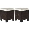 2 Pieces Wicker Outdoor Ottomans with Cushions, Rattan Ottoman Footrest & Side Table for Patio Yard Poolside, Beige