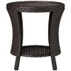 18" Wicker Outdoor Coffee Table, PE Rattan Patio Side Table with 2-Tier Storage, Composite Wood Top, Mixed Brown