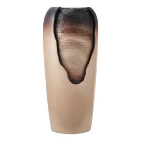 Outdoor Water Fountain, 30.71 in Height Fountain and Waterfall, 1-Tier Floor Standing Glazed Jar Style Fountains with LED Light and Pump