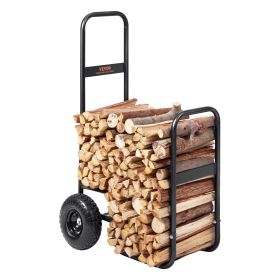 Firewood Log Cart, 250 lbs Load Capacity, Outdoor and Indoor Wood Rack Storage Mover with Pneumatic Rubber Wheels, Heavy Duty Steel Dolly Hauler