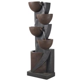 Outdoor Water Fountain, 49.61 in Height Fountain and Waterfall, 5-Tier Floor Standing Jar-Shaped Cascading Fountains with LED Light and Pump