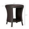 18" Wicker Outdoor Coffee Table, PE Rattan Patio Side Table with 2-Tier Storage, Composite Wood Top, Mixed Brown