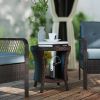 18" Wicker Outdoor Coffee Table, PE Rattan Patio Side Table with 2-Tier Storage, Composite Wood Top, Mixed Brown