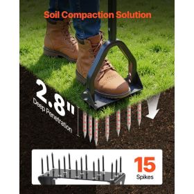 Lawn Aerator, 9.2 In Manual Core Aerator Tool With 15 Iron Spikes, Long Handle & Wide Plate, Heavy Duty Grass Aeration Tool, Yard Aerators For Co (Option: black)