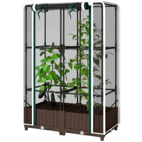 Raised Garden Bed with Trellis, 46.5" Tomato Cage with Crop Cage, Self Watering Planter Box with Drainage Holes, White (Option: White-440x440x190 mm)