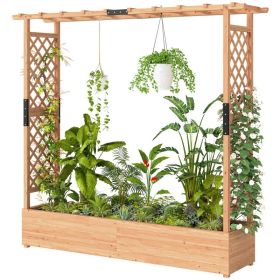 Wooden Planter Box with Trellis, Hanging Roof and Drainage Holes for Climbing Plants, Vegetables, Herbs and Flowers (Option: Natural Wood-1145x270x440 mm)