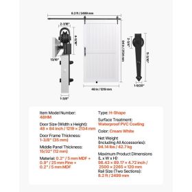 Sliding Barn Door, 48 X 84 Inch, High-Strength MDF Panel, Barn Door With Hardware Kit, Water-Proof PVC Surface, Easy To Install, H-Frame, Smoothl (Option: default)