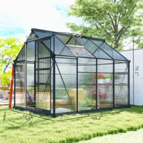 Polycarbonate Greenhouse, Heavy Duty Outdoor Aluminum Walk-in Green House Kit Vent DoorMultiple Packages Shipped. Please Pay Attention To The Dim (Option: Gray Frame)