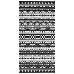 Reversible Outdoor Rug, Waterproof Plastic Straw With Carry Bag, 9 X 18, Black  White Geometric Wall (Option: black)