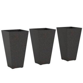 28" Tall Planters, Set of 3 Plastic Flower Pots with Marble Finish and Drainage Holes, Stackable Taper Planters, Brown (Option: Brown-420x420x910 mm)