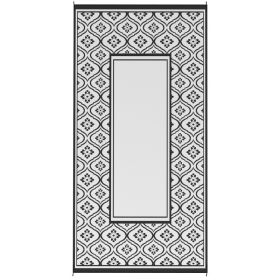 Reversible Outdoor Rug, Waterproof Plastic Straw With Carry Bag, 9 X 18, Black & White Gourd Border (Option: black)