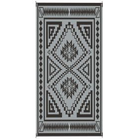 Reversible Outdoor Rug, Waterproof Plastic Straw With Carry Bag, 9 X 18, Black & Gray Square Patchwork (Option: black)