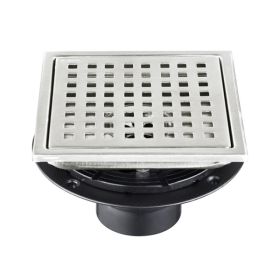 6 Inch Square Shower Drain With Removable Square Patterned Grate, 304 Stainless Steel With Flange And Hair Strainer, Brushed Nickel (Option: Defaulttitle)