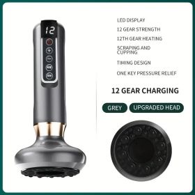 Cupping Massager, 12-level Body Scraping Tool, Cupping Tool. USB Rechargeable, Equipped With 1800mAh Lithium Battery, Available In White, Green, (Option: Gray)