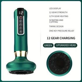 Cupping Massager, 12-level Body Scraping Tool, Cupping Tool. USB Rechargeable, Equipped With 1800mAh Lithium Battery, Available In White, Green, (Option: Green)