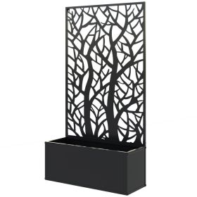 Metal Garden Bed with Trellis for Climbing Plants, Freestanding or Wall Mounted Flower Bed for Garden, Patio, Balcony (Option: Black-960x680x65 mm)
