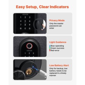 Fingerprint Door Lock Set, Electronic Biometric Deadbolt Keyless Entry Door Lock With Handle, Touchscreen, Auto Locking, One-Time Code, Anti-Peek (Option: black)