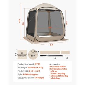 Screen House Tent, 6 X 6 Ft, 4-6 Person Pop Up Screen Tent, Portable Screened In Canopy With Carry Bag, Netting Sides, Ground Stakes, For Garden, (Option: default)