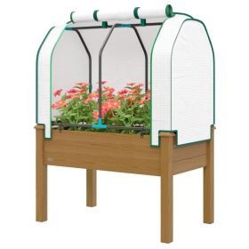 Raised Garden Bed with PE Greenhouse Cover Outdoor Planter Box for Herbs and Vegetables, 35 x 22 x 47 inch, Brown (Option: Brown-890x540x100 mm)