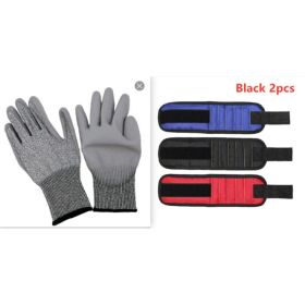 Fifteen-Compartment Powerful Magnetic Wristband (Option: Black 2pcs set1-Five rows of 15 magnets)