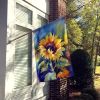 Sunflowers in Watercolor House Flag Large Porch Sleeve Pole Decorative Outside Yard Banner Artwork Wall Hanging, Polyester, House Size, Multicolor